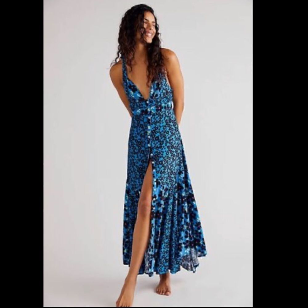 Free People Drewberry Maxi Dress In Colbalt Combo Size XS